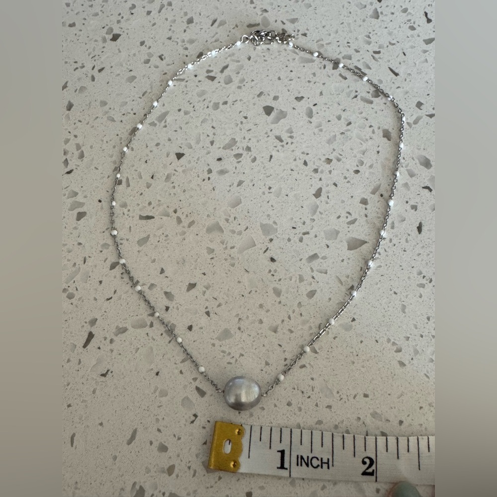 🤍Silver Pearl Freshwater Pendant Necklace with white beads